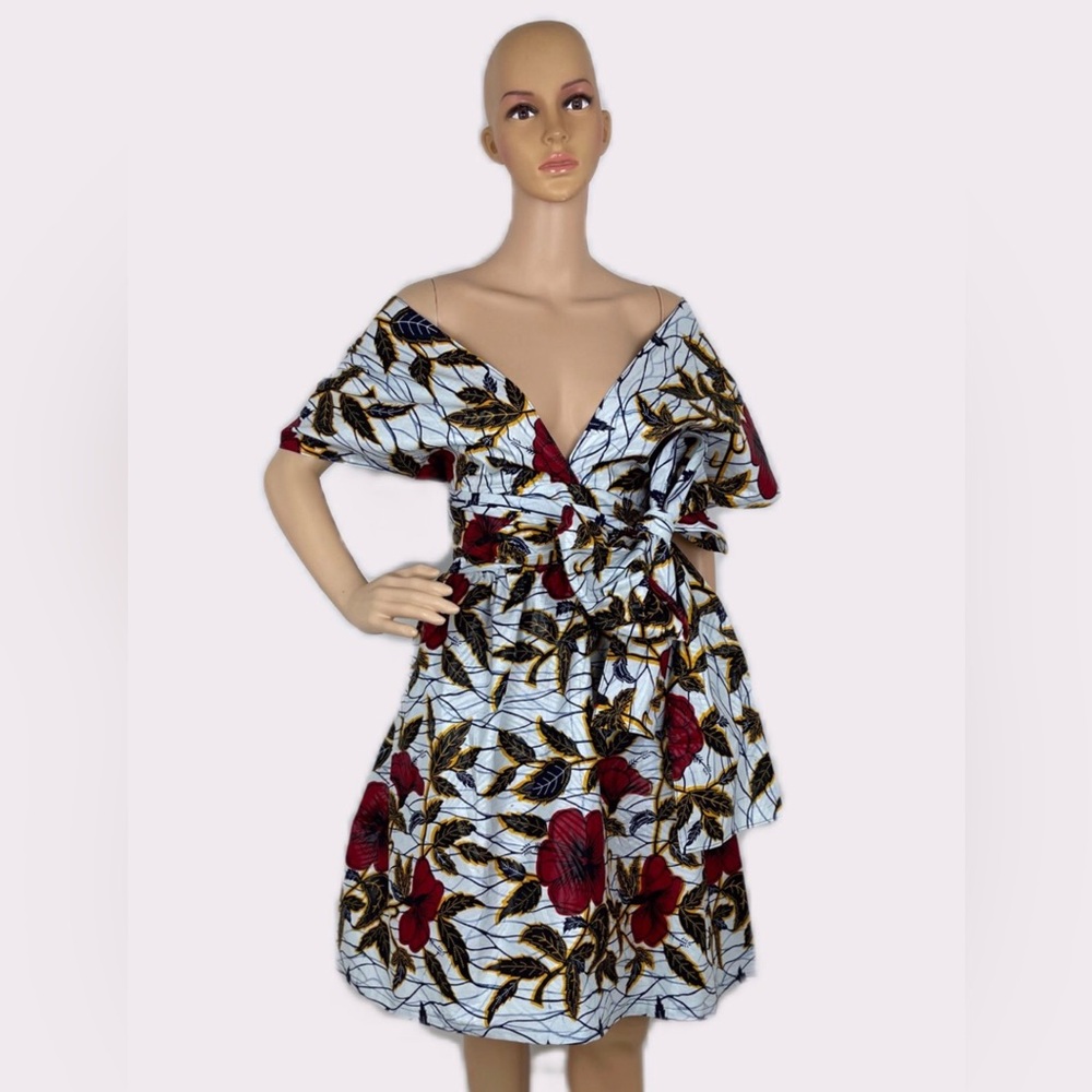 White Floral Print Multicolor Handmade Infinity Midi Dress